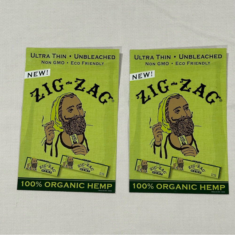 Set Of 2 Zig Zag Papers 100% Organic Hemp Green Shop Window Stickers 9”x6”